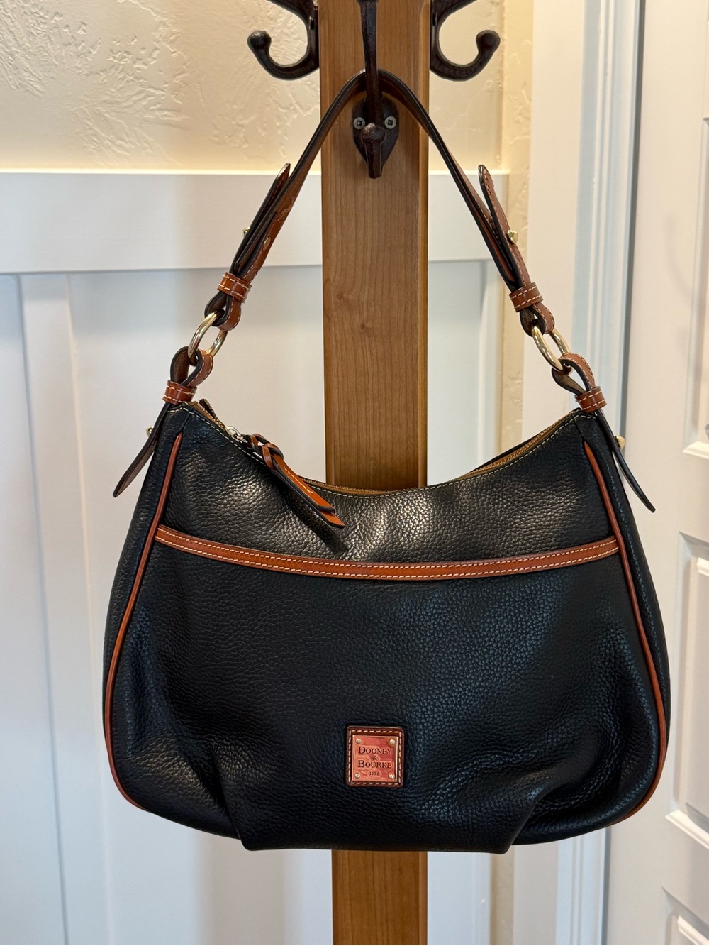 Dooney & Bourke Black Leather Hobo with Brown Trim